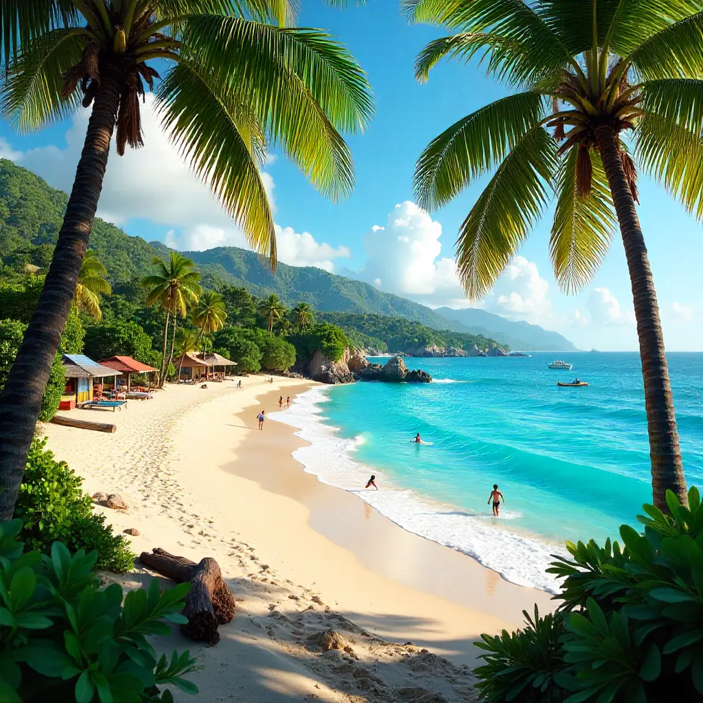 Vibrant Puerto Escondido Beach Amid Lush Greenery