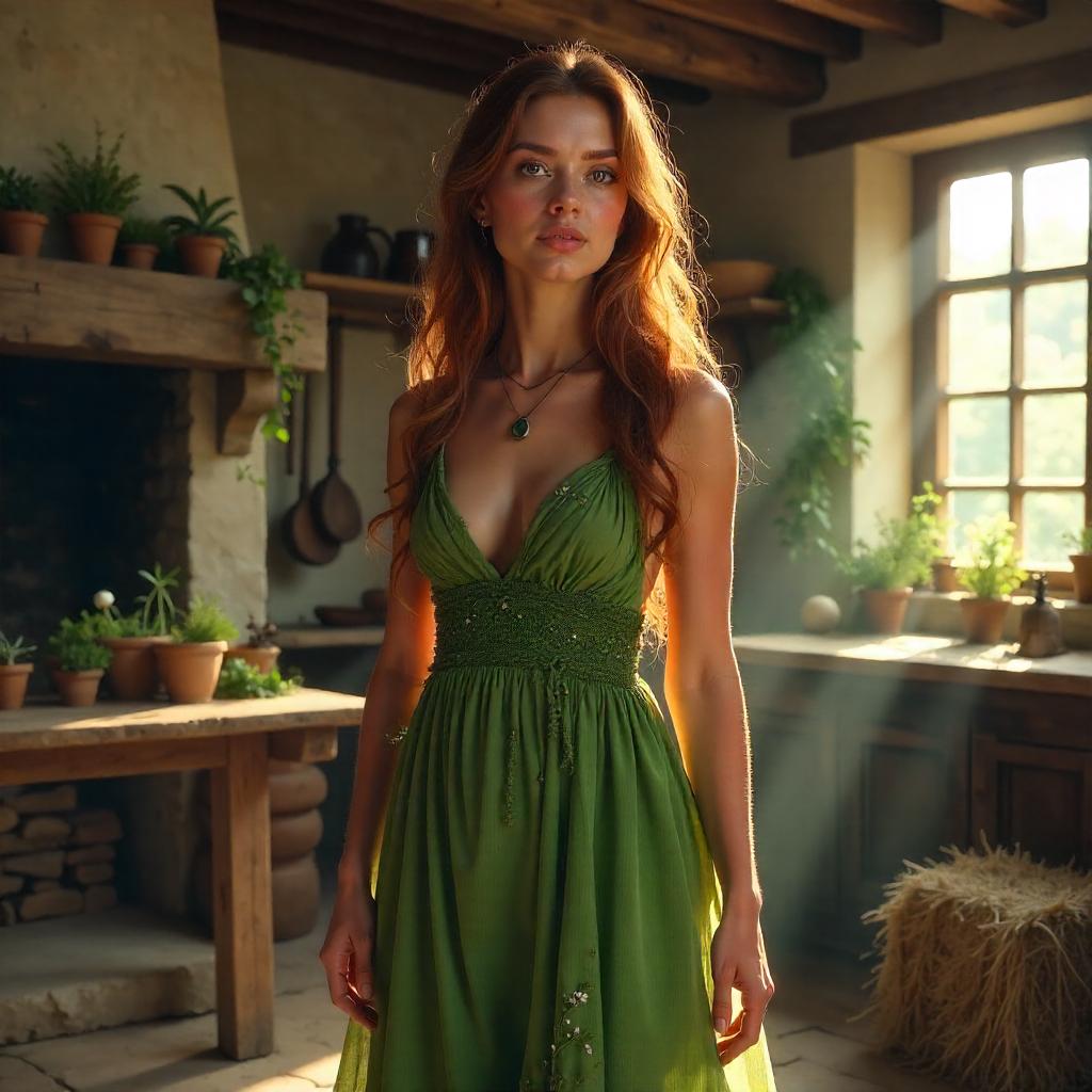 Photorealistic Nymph in a Rustic Farmhouse