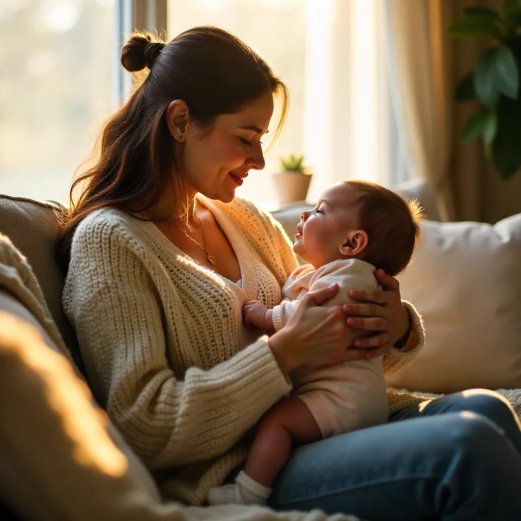 A Tender Morning: Mother Holding Baby in Warm Light
