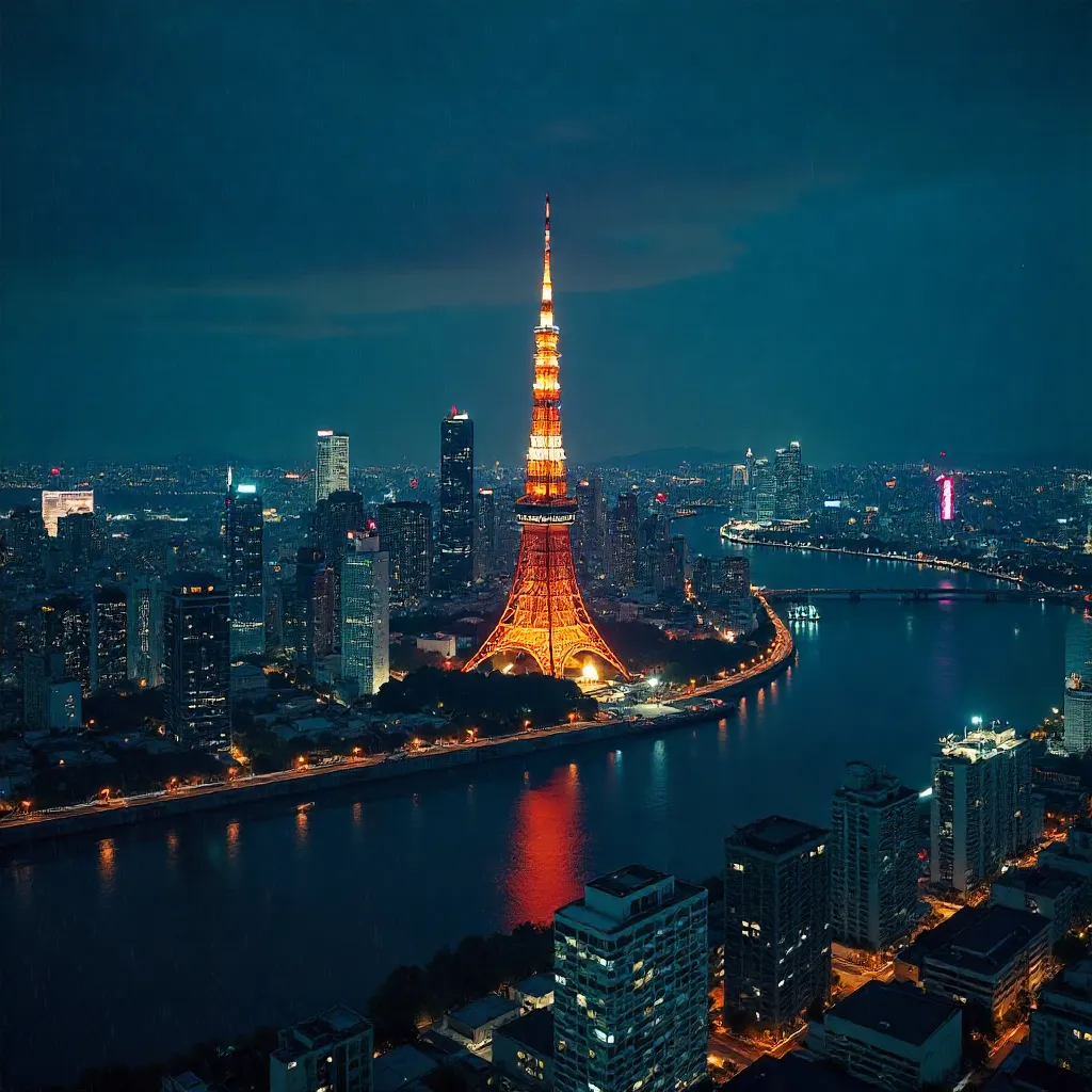 Tokyo Night Skyline with the Glowing Tokyo Tower