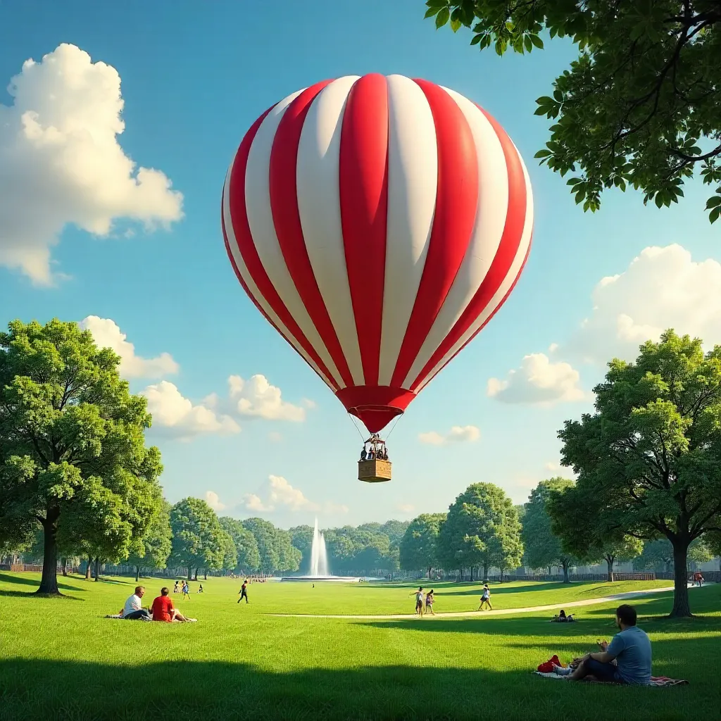 Red and White Balloon Over Lush Park
