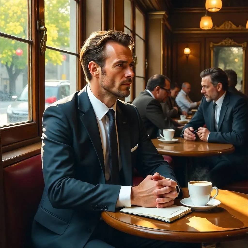 Oil Portrait: Professional White Man in a Café