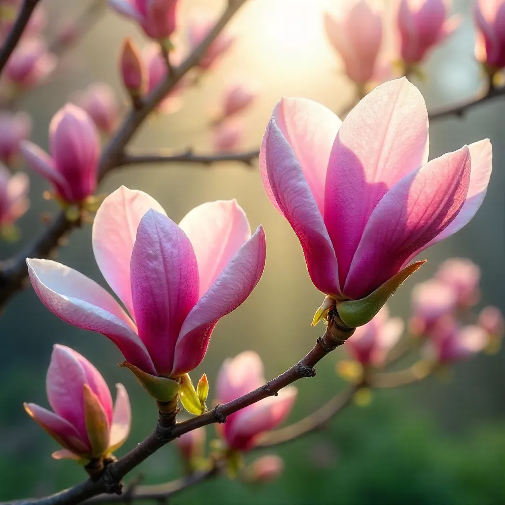 Pink Magnolia Bloom in Springtime Sunrise