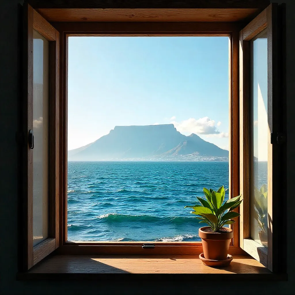 Framed View: Table Mountain and Atlantic Ocean, Cape Town