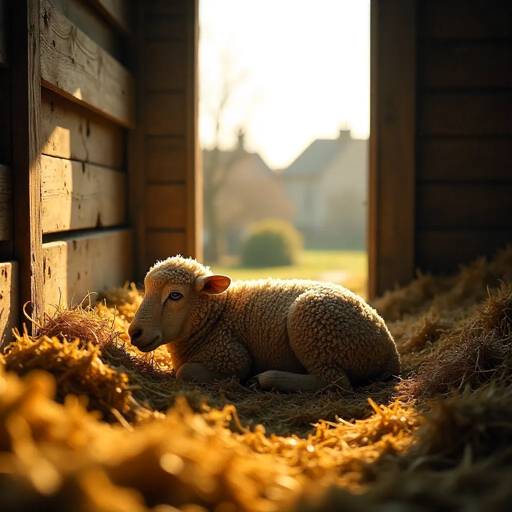 Sunlit London Sheep Resting in a Barn