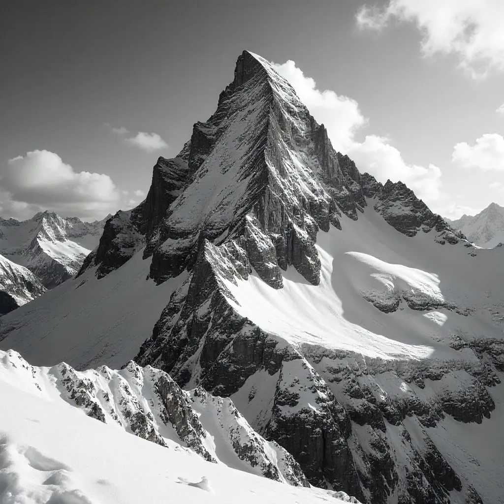 Monochrome Snow Peak: High-Contrast Summit