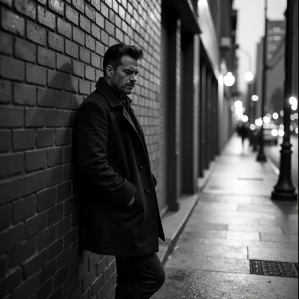 Moody Noir: Man Leaning Against a Wall