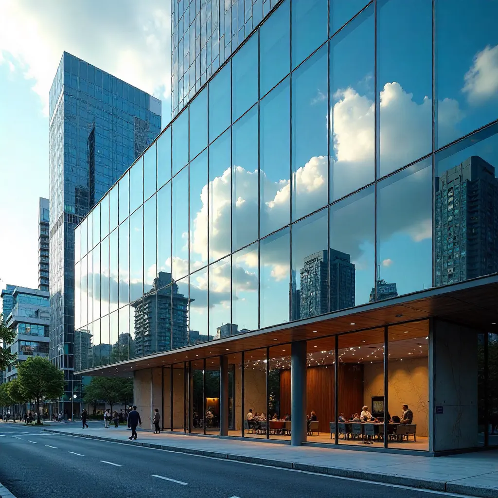 Sky-Reflective Glass Facade in Urban Architecture