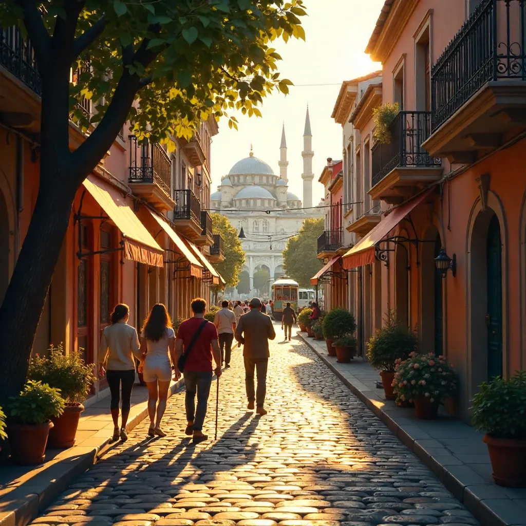 Sunlit Istanbul Cobblestone Street Stroll
