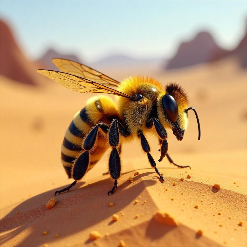Desert Bee: Hyperreal 3D Render in Sand Dunes