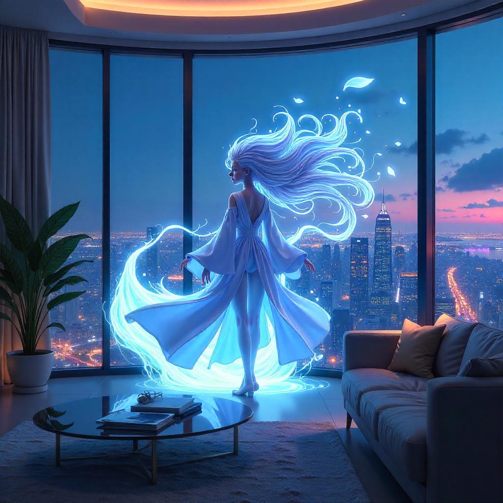 Wind Elemental in a Penthouse at Dusk