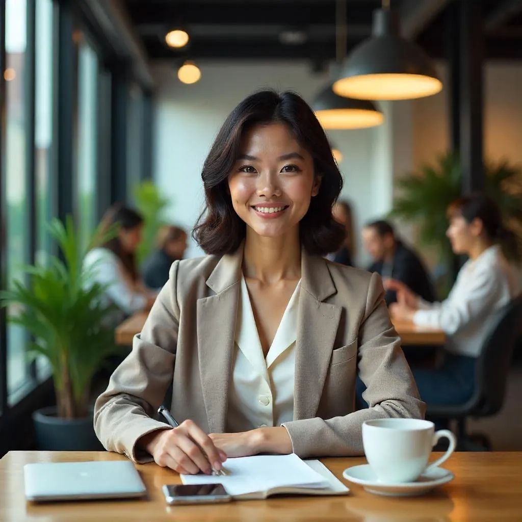 Stylish Asian Woman in a Coworking Space