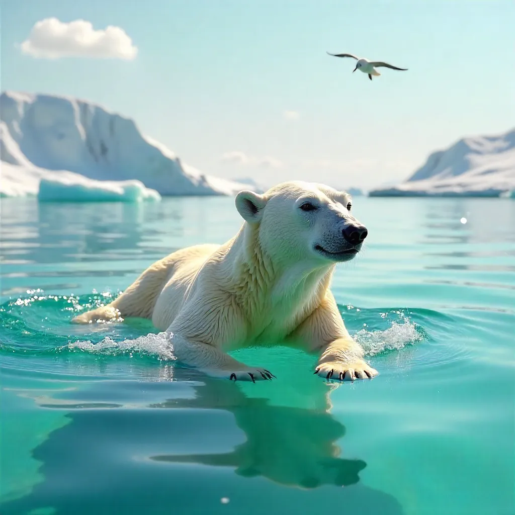 Sunny Arctic Swim: A Polar Bear's Joyful Glide