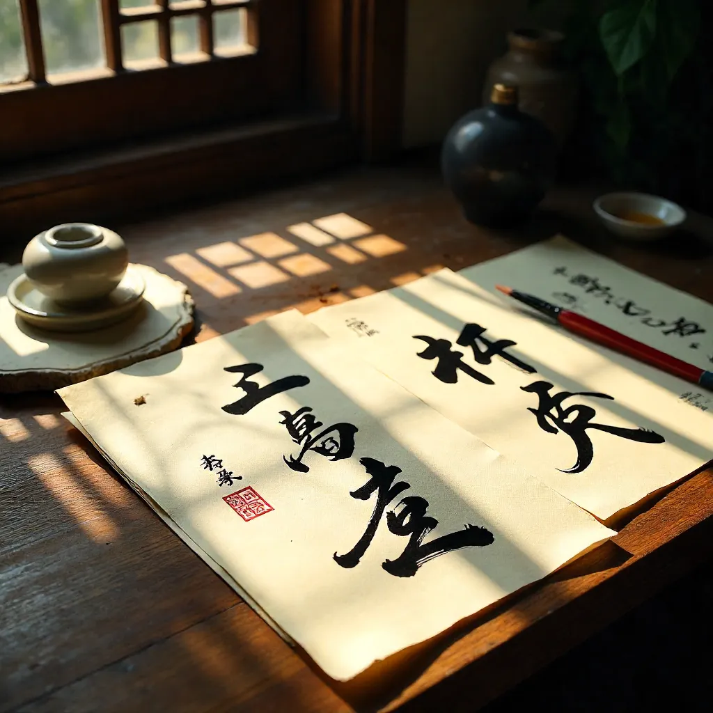 Sunlit Shadows on Chinese Calligraphy Sheets