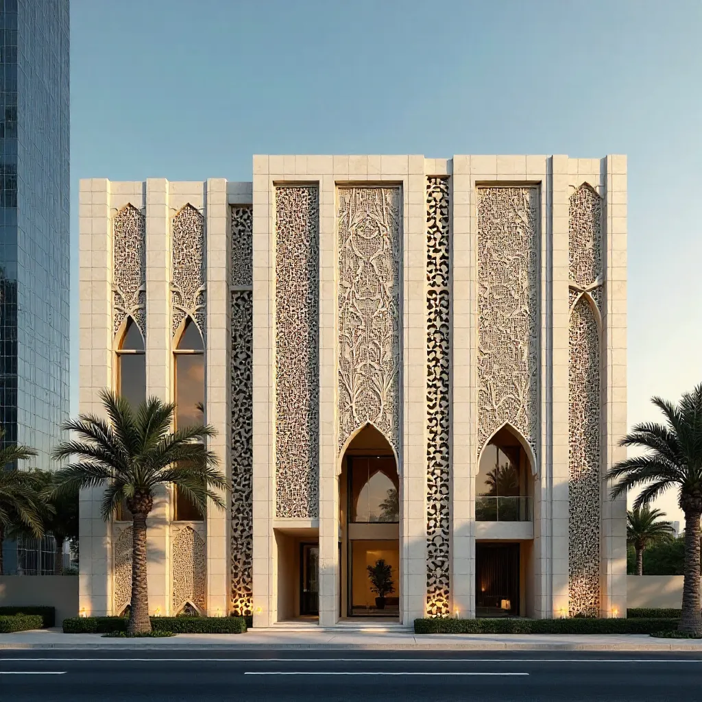 Dubai Facade: Geometric Patterns with Palm Leaves