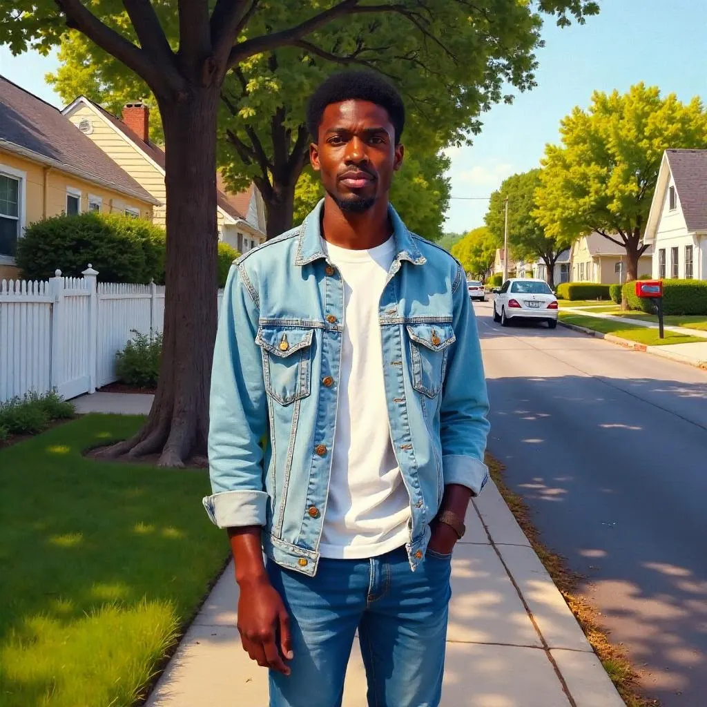Oil Portrait: Young Black Man in Suburban Street