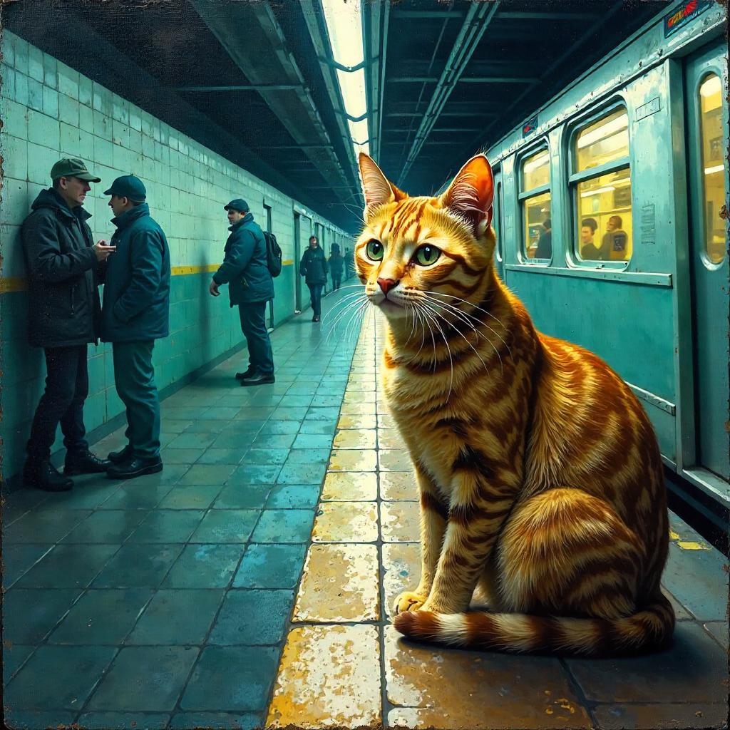 Subway Cat: An Oil Painting in Transit