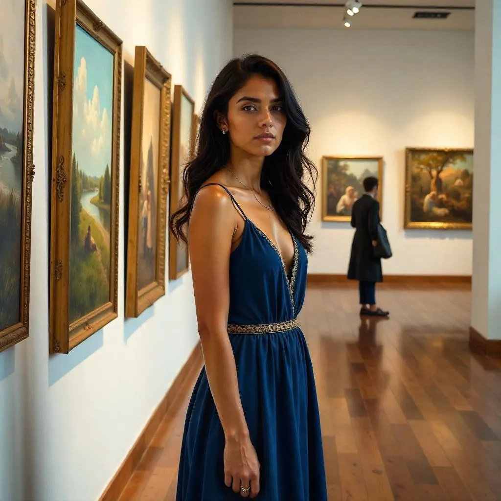 Oil Portrait of a Young Middle Eastern Woman in a Gallery