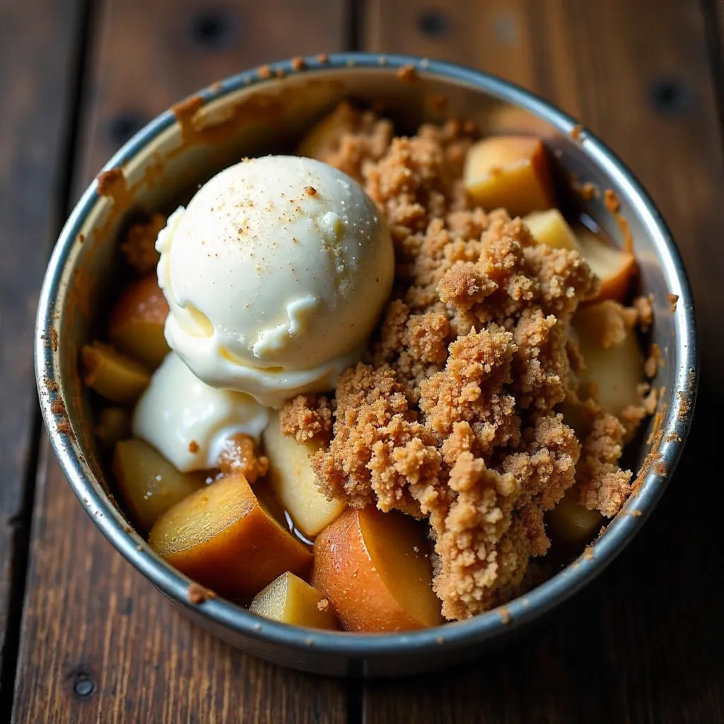 Top-Down Apple Crumble with Vanilla Ice Cream