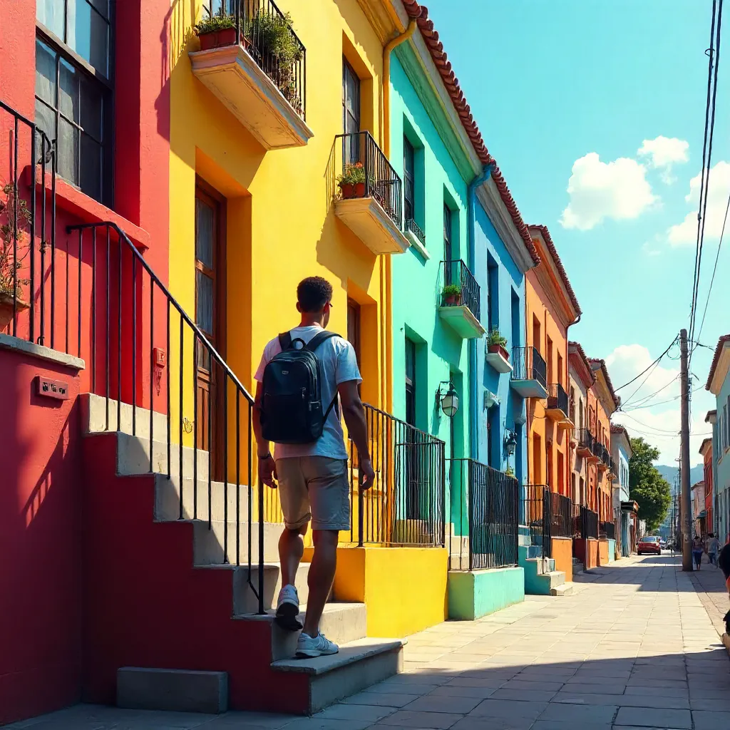 Staircase Stroll Among Colorful City Buildings