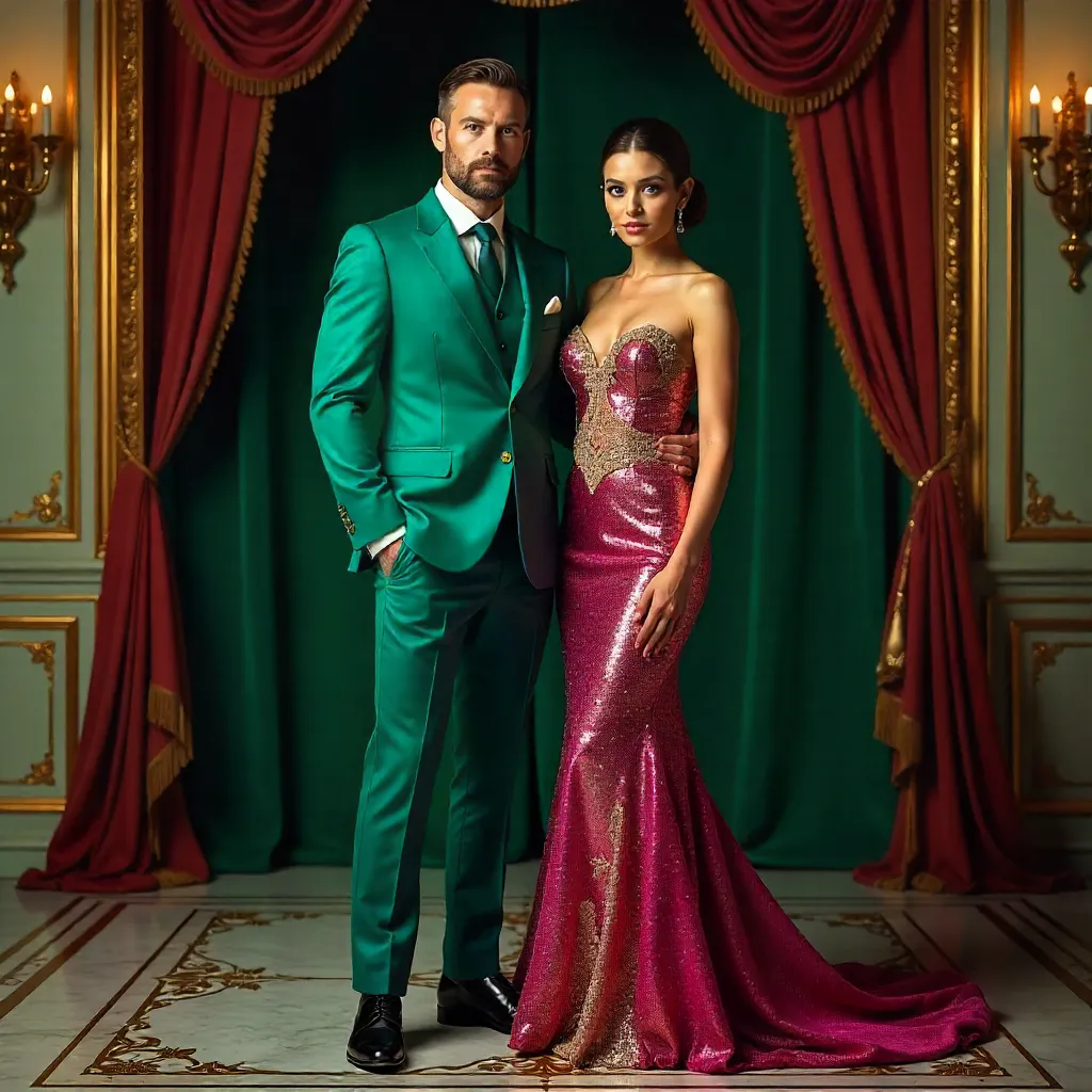 Vibrant Dual Portrait in Ornate Rococo Backdrop