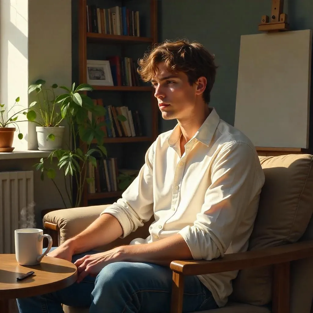 Young Man at Home in an Oil Portrait