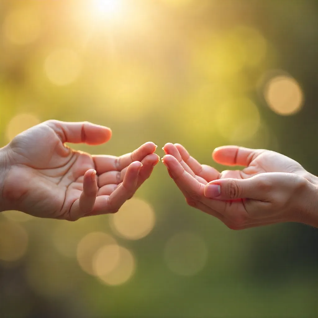 A Serene Moment: Two Hands Reaching Through Soft Blur