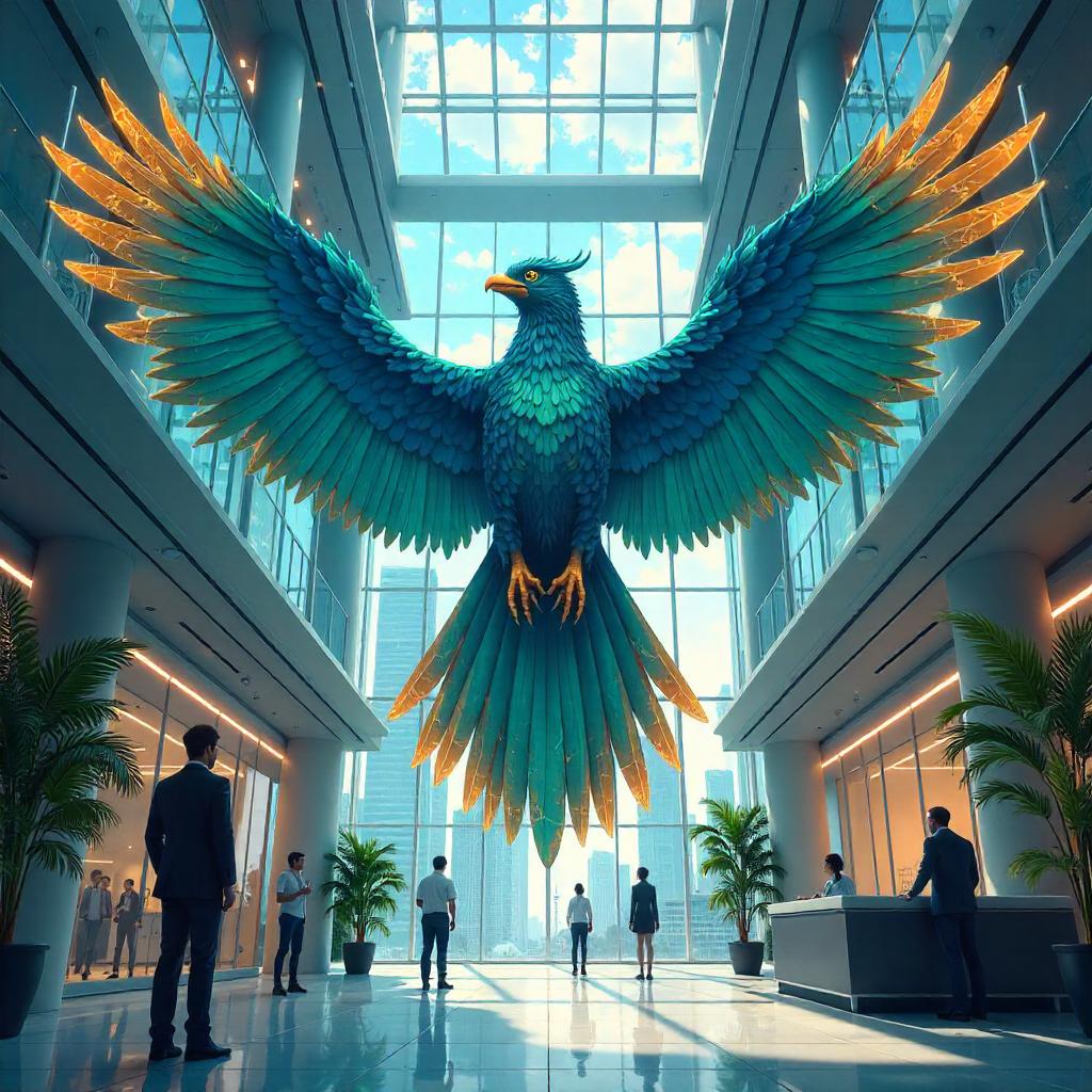 Thunderbird in a Modern Corporate Lobby (Anime)