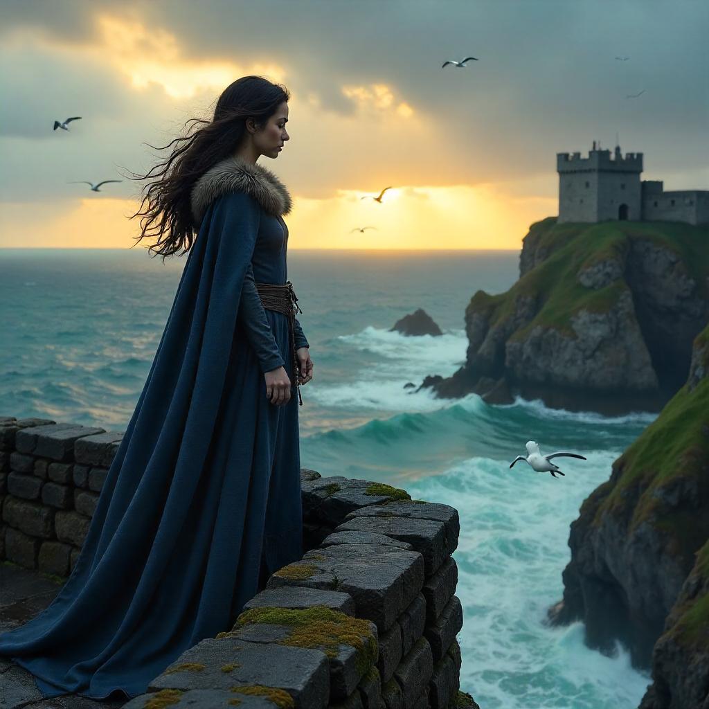 Selkie on Castle Battlements, Photorealistic