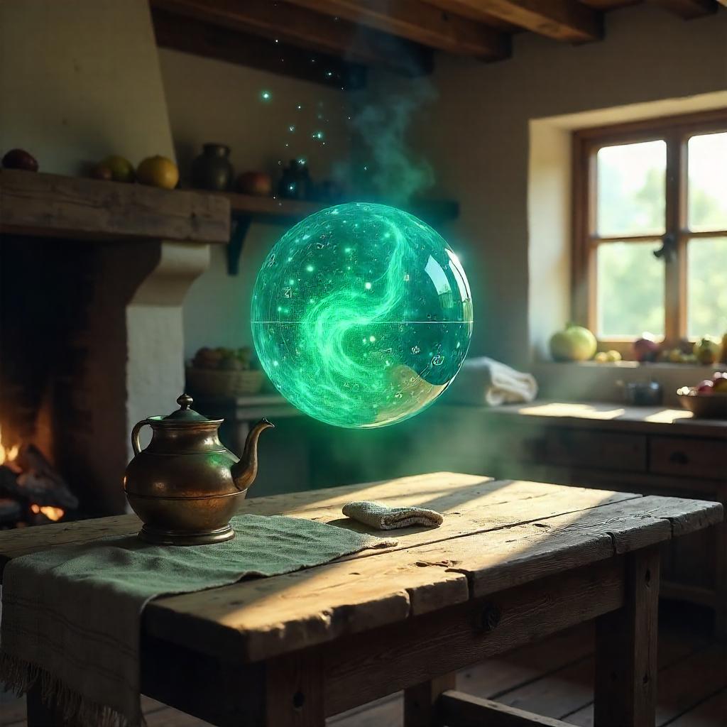 Photorealistic Magic Orb in a Rustic Farmhouse