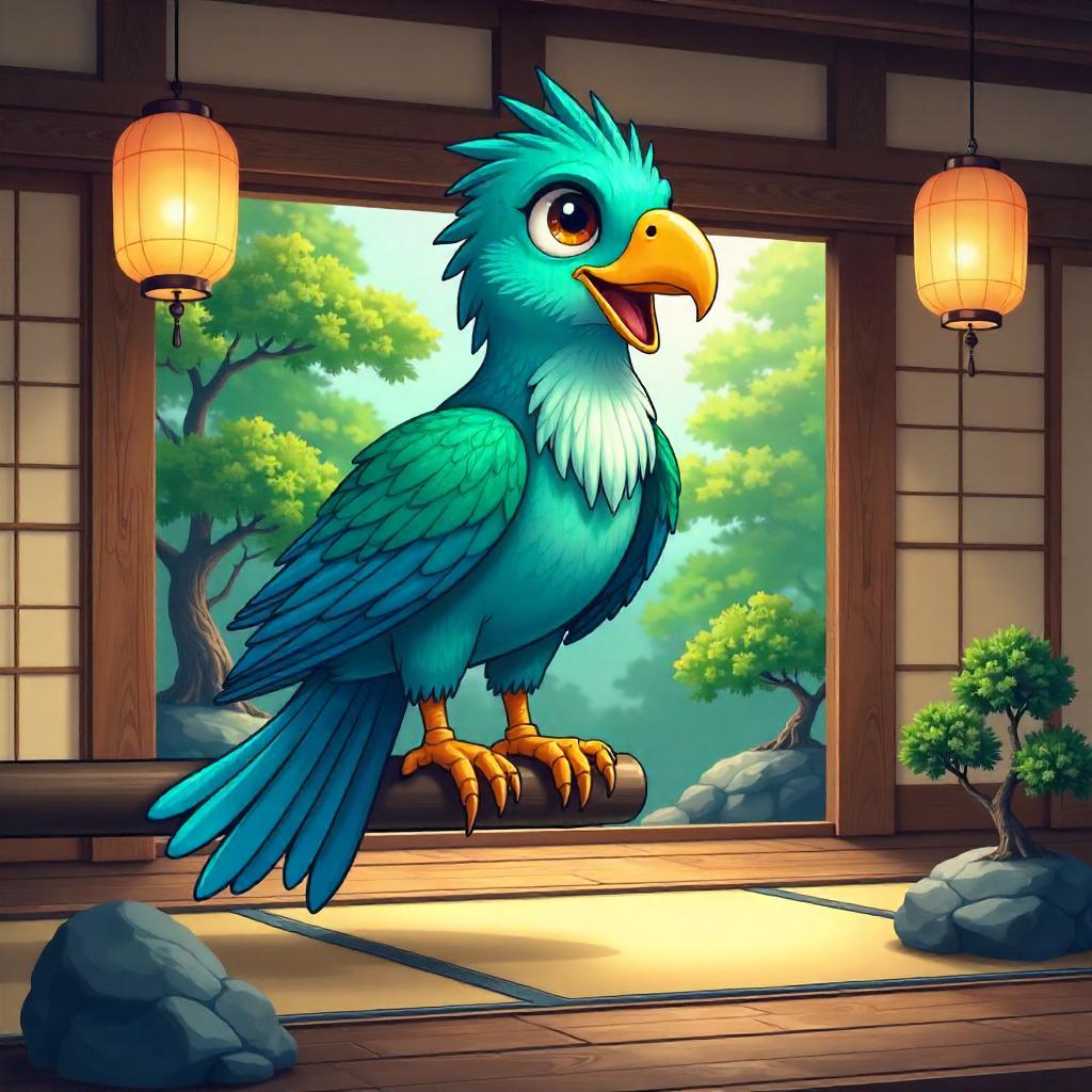 Zen Thunderbird in a Cartoon Temple