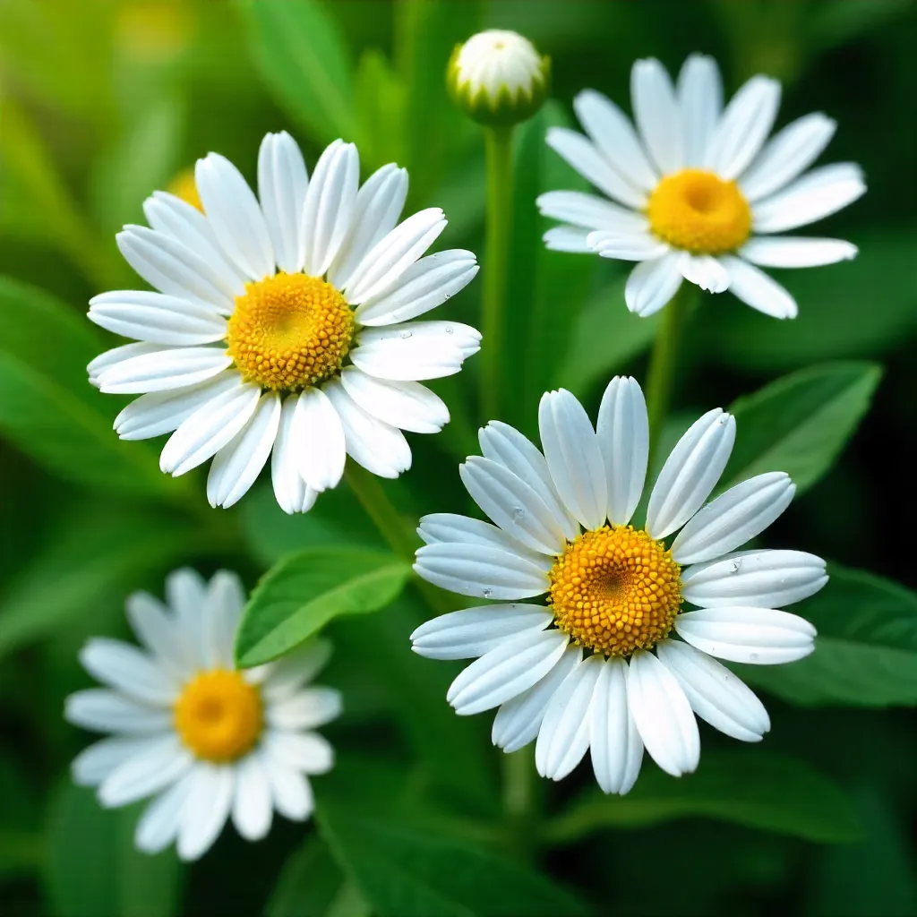 Top View of White Daisies in Green Foliage