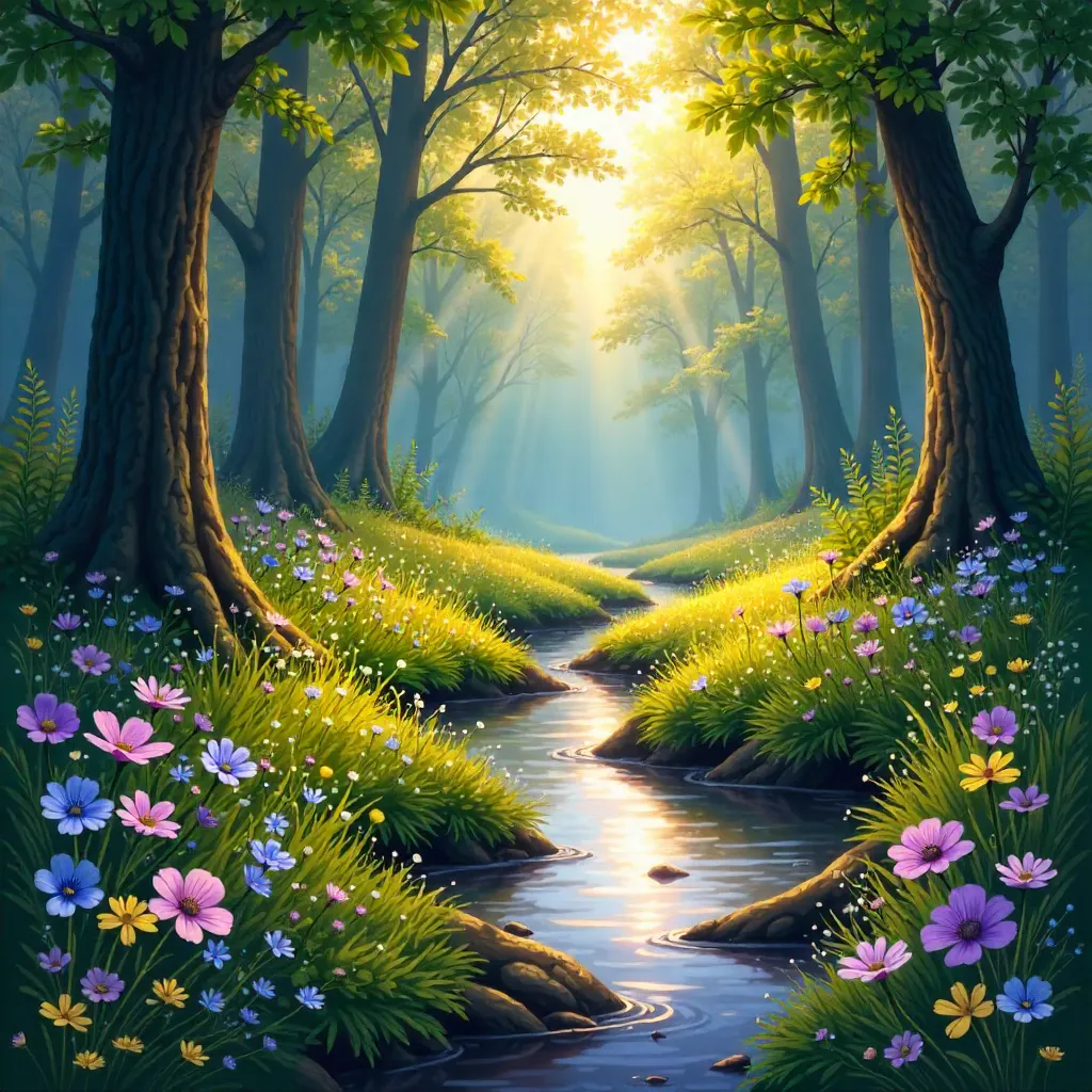 Whispering Spring: Peaceful Forest Blooming Wildflowers