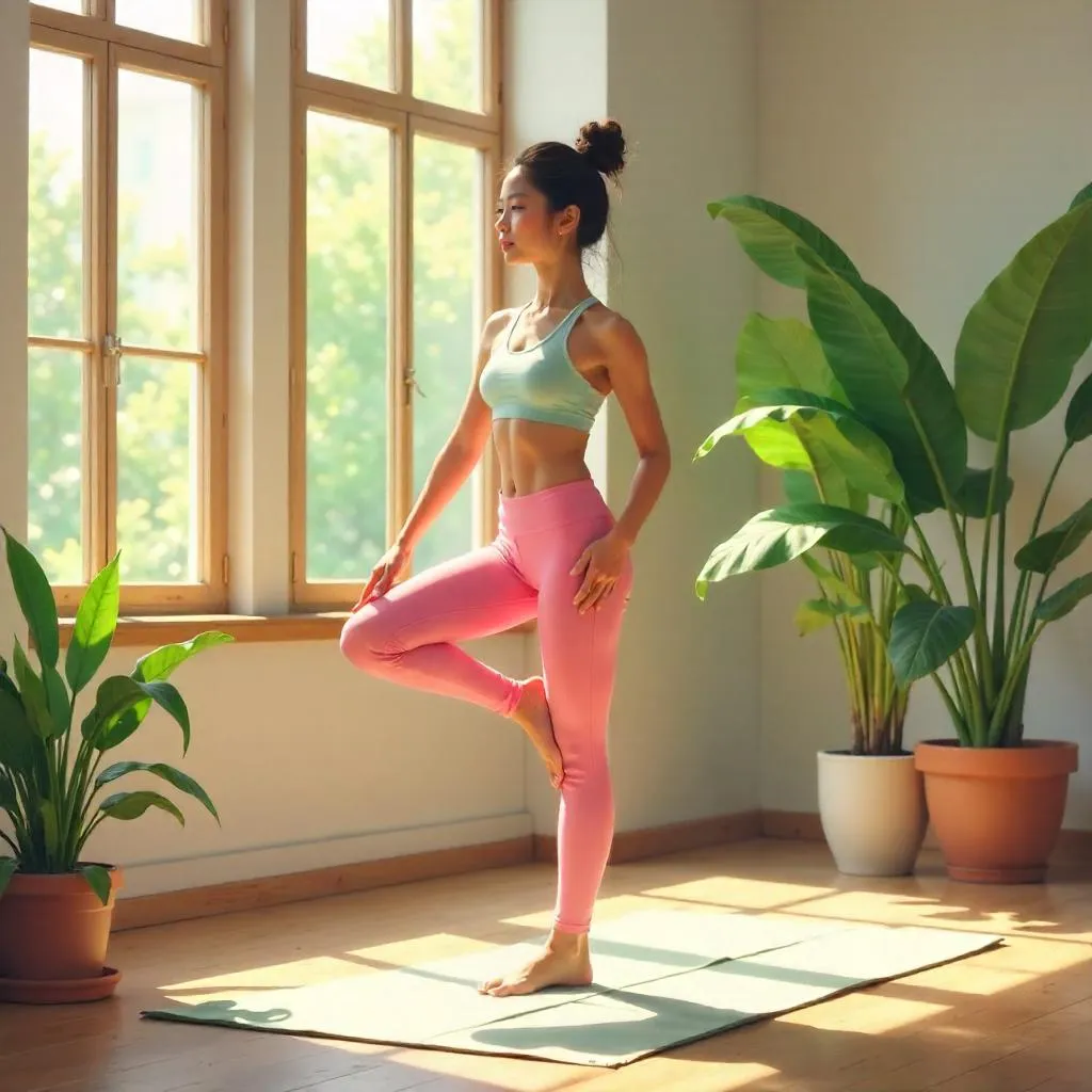 Serene Tree Pose in a Tranquil Yoga Studio