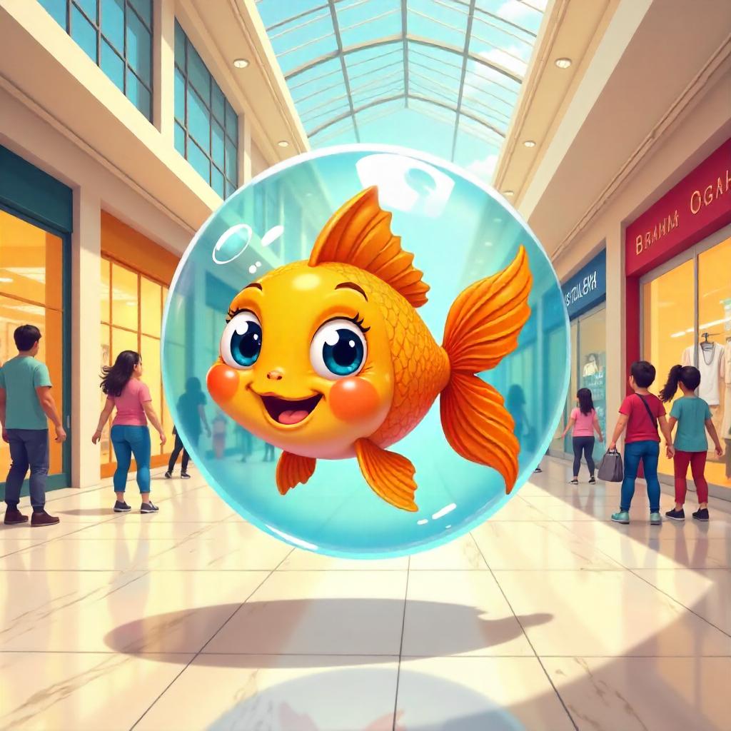 Cartoon Goldfish in a Busy Shopping Mall