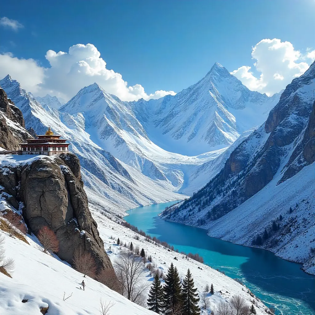 Breathtaking Snow-Capped Tibetan Peaks Under a Blue Sky