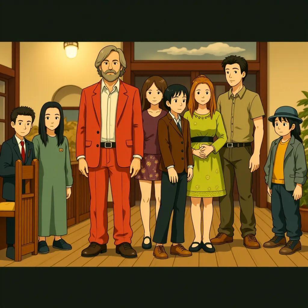 Viggo Mortensen, George MacKay, Annalise Basso, Samantha Isler, Shree Crooks, Nicholas Hamilton, and Charlie Shotwell in Captain Fantastic (2016) - Anime style