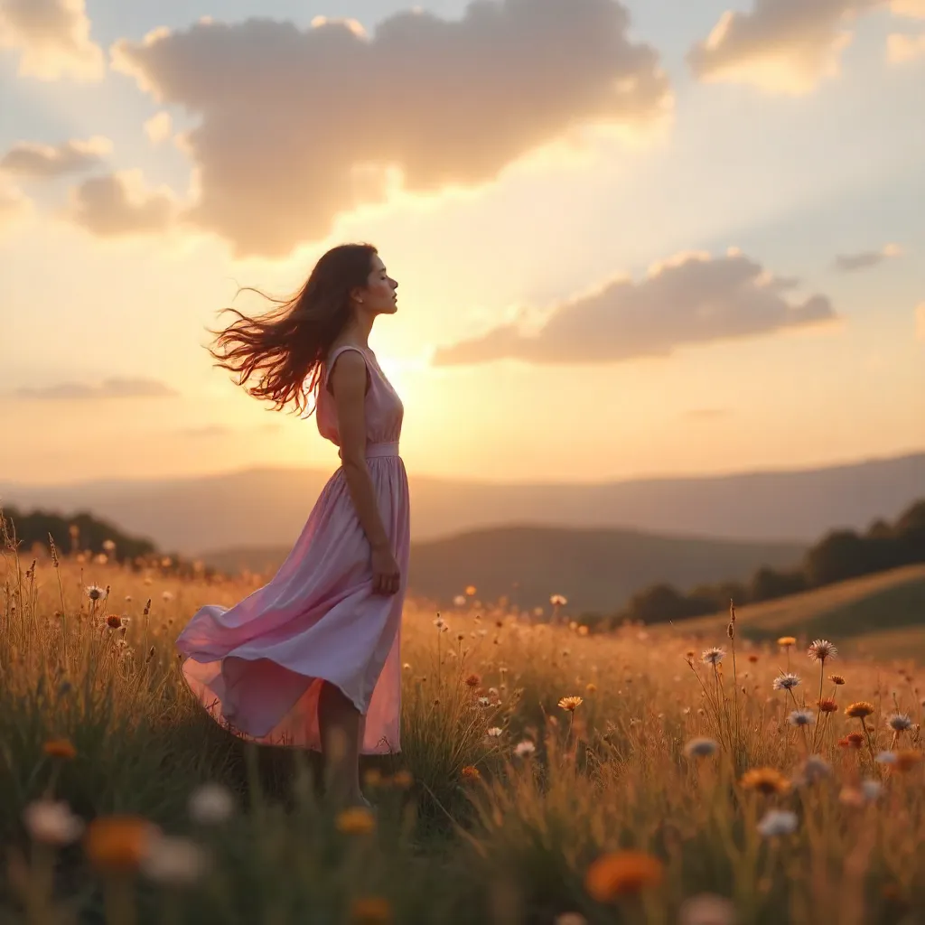 Wind-Kissed Serenity: Woman Gazing at the Sky