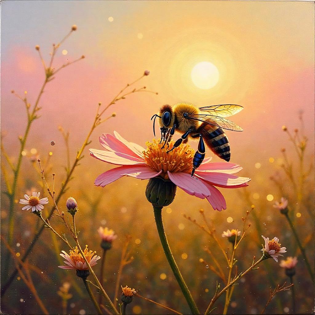 Dawn Bee on a Golden Sunrise Oil Painting