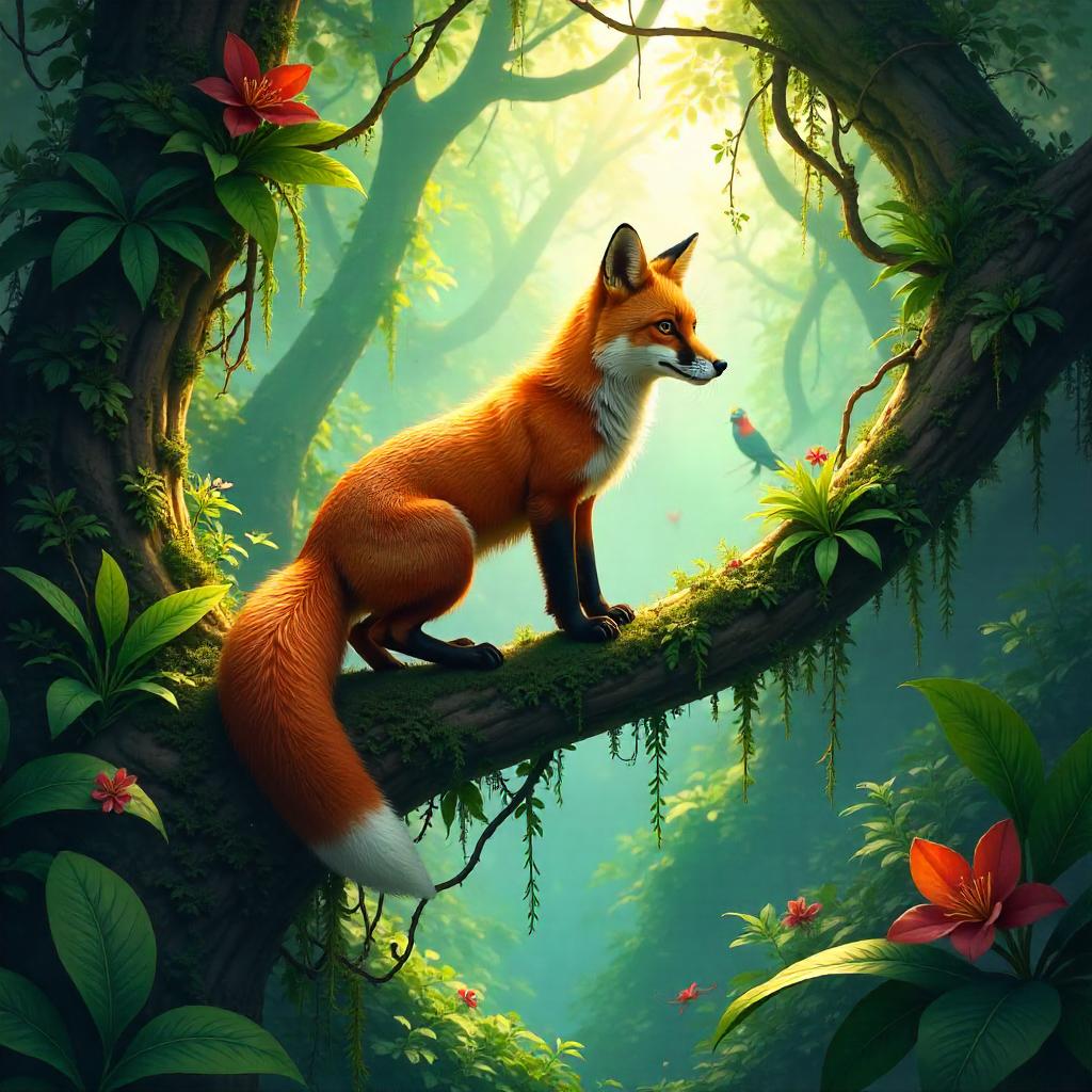 Sunlit Fox in the Jungle Canopy (Digital Painting)