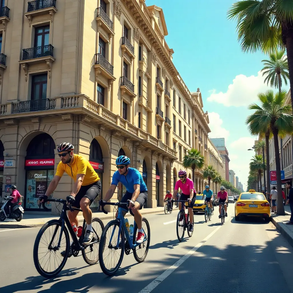 Cyclists Pedaling Past Hotel Imperial in Mexico City