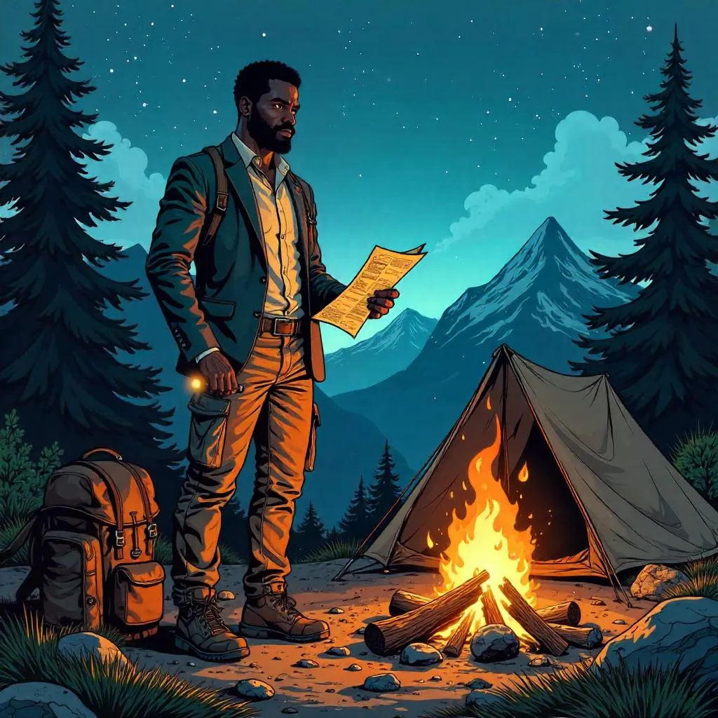Professional Black Man at a Camping Site - Comic Style