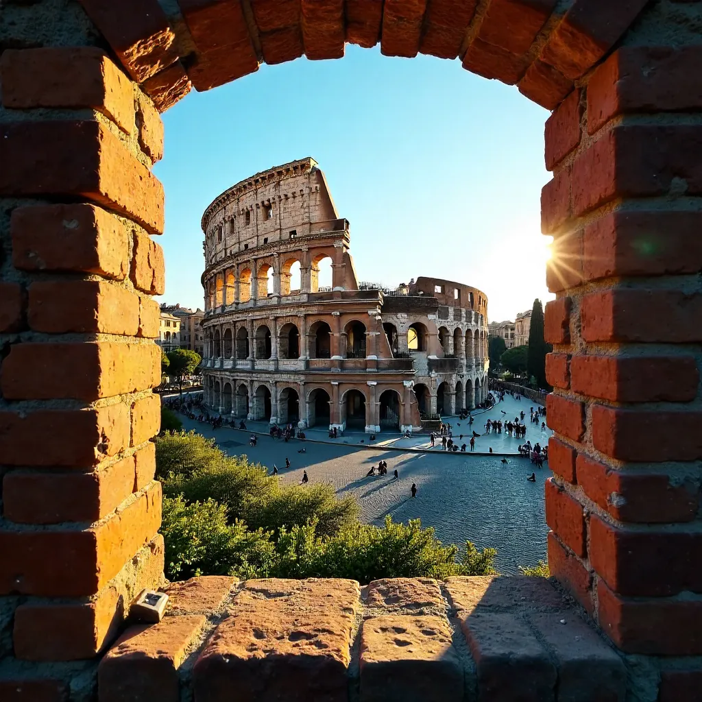 Colosseum Through a Rustic Brick Window