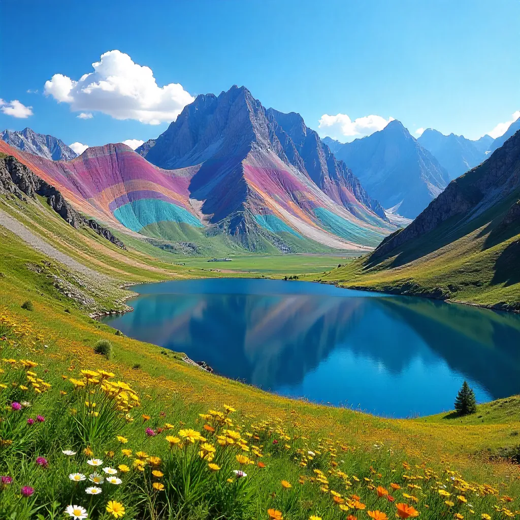Colorful Layered Mountains Under Clear Blue Sky