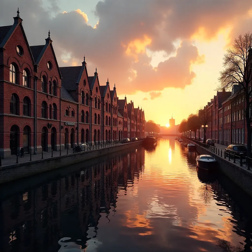Sunset over Hamburg's Speicherstadt Brick Warehouses