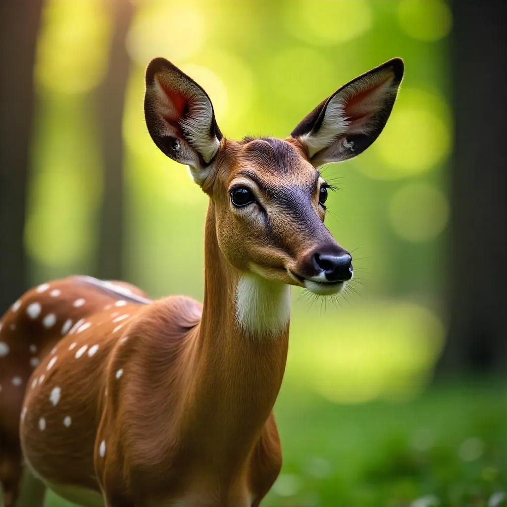Portrait of a Fallow Deer with Sunlit Bokeh Forest