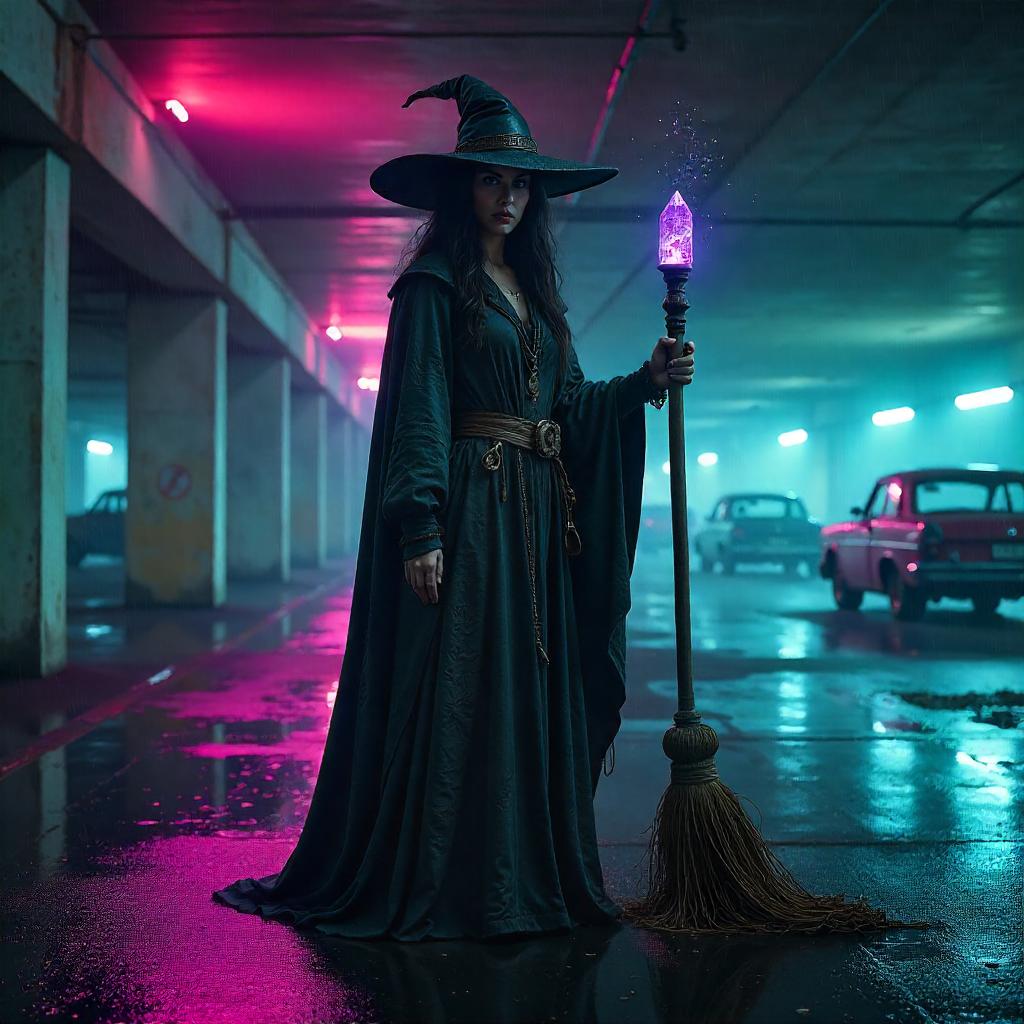 Midnight Witch in a Parking Garage - Concept Art