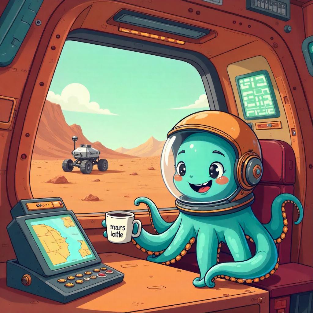 Cheerful Octopus in a Martian Base