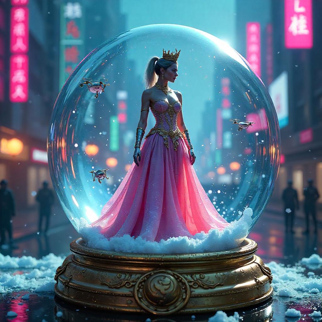 Snow Globe Princess in Neon Cyberpunk