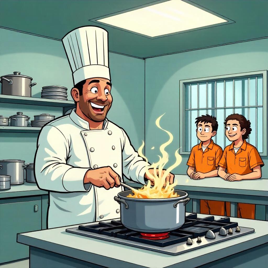 Cartoon Chef in a Prison Kitchen